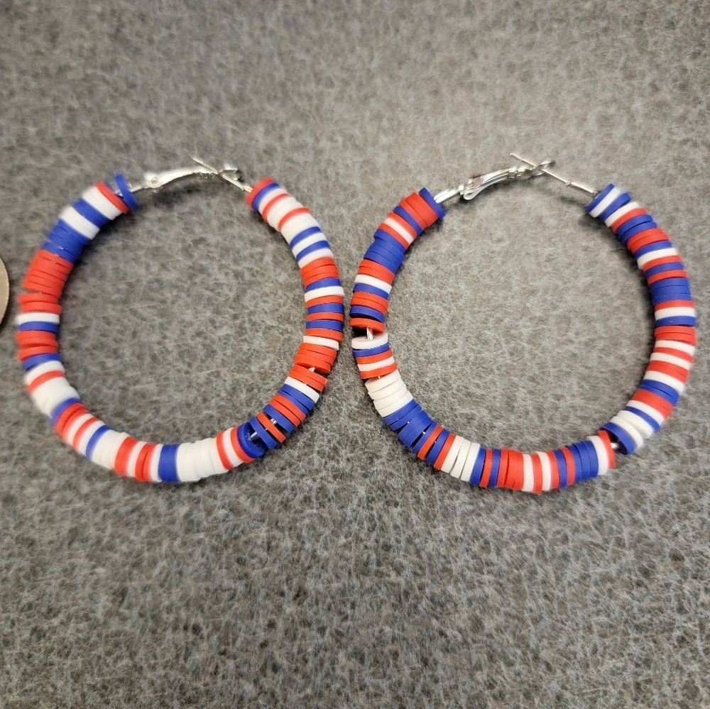 Red White & Blue Hoop Earrings